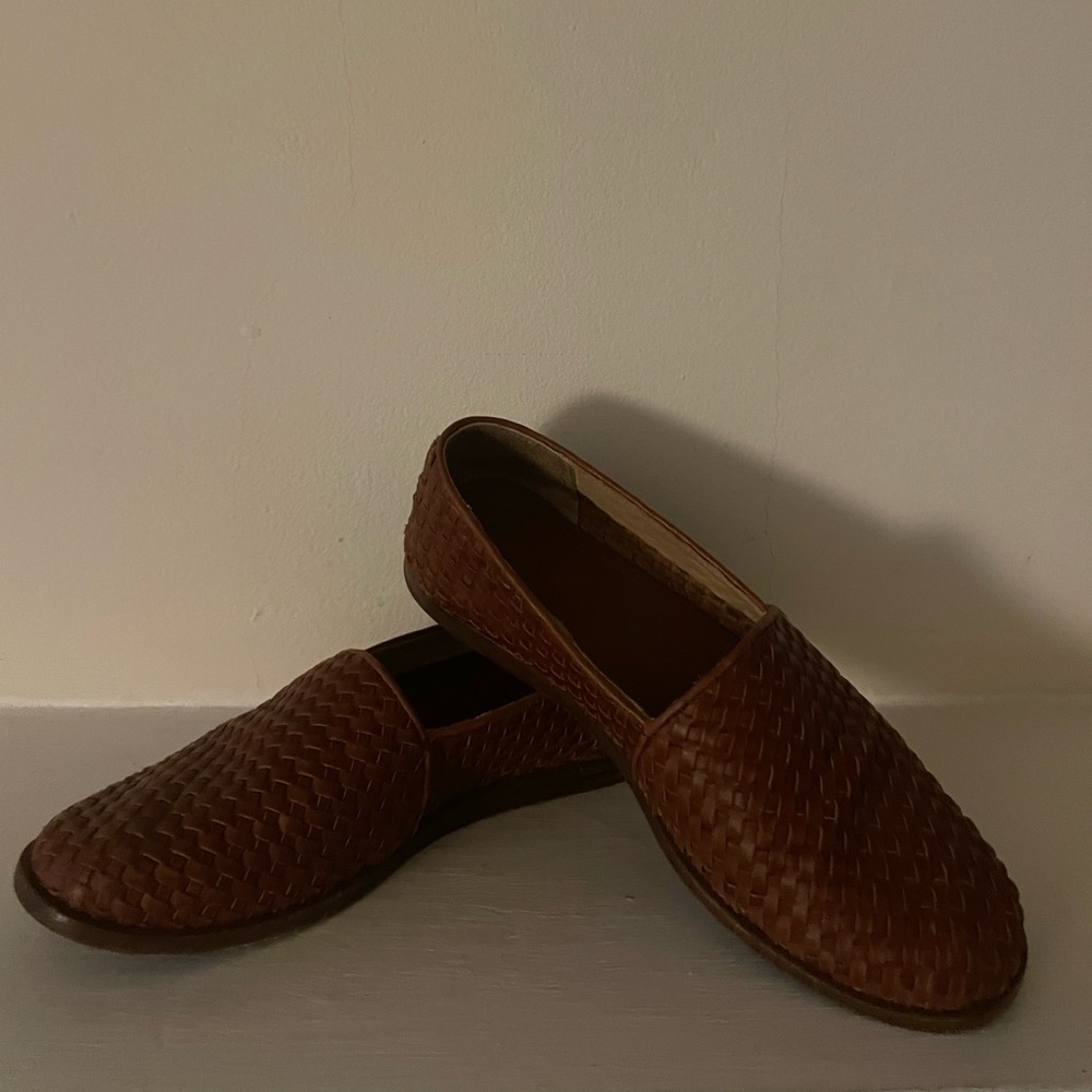 Nisolo Alejandro brown leather woven loafer flat slip on shoes